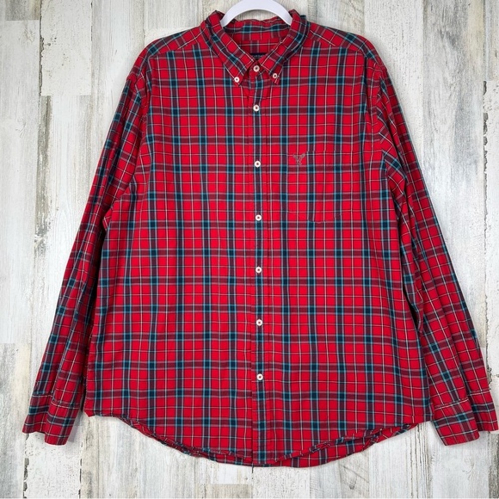 American Eagle Outfitters‎ Classic Fit Red Tartan Checked Poplin Shirt Men's 2XL